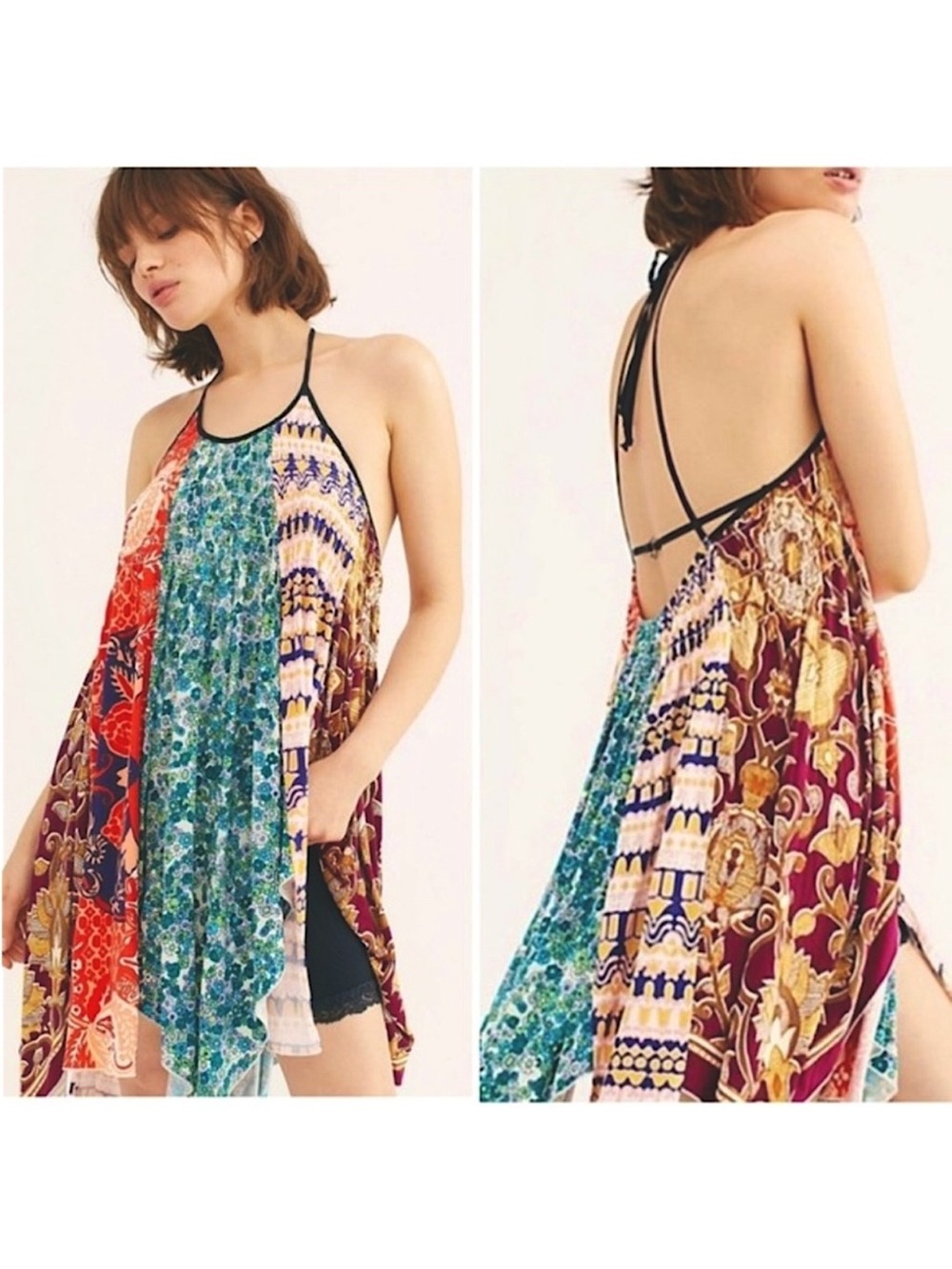 Free people Boho Patchwork Halter Swing Tunic - Multicolor